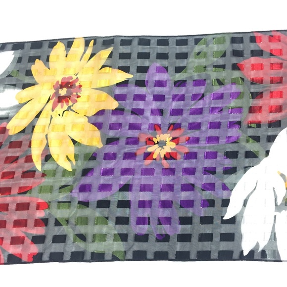 Scarf Multicolored Flowers Red Black Purple Yellow - Picture 10 of 15